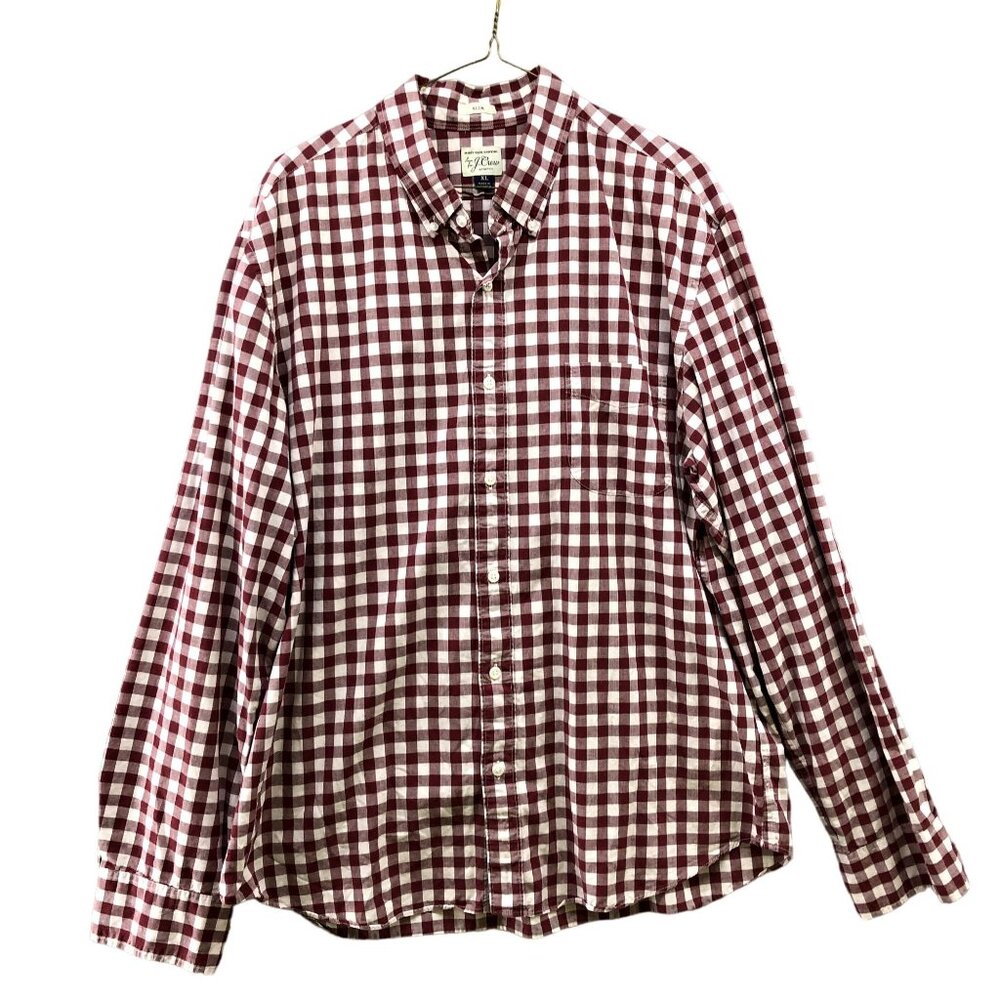 J. Crew Slim Fit Button Down Shirt Mens XL Long Sleeve Red White Plaid